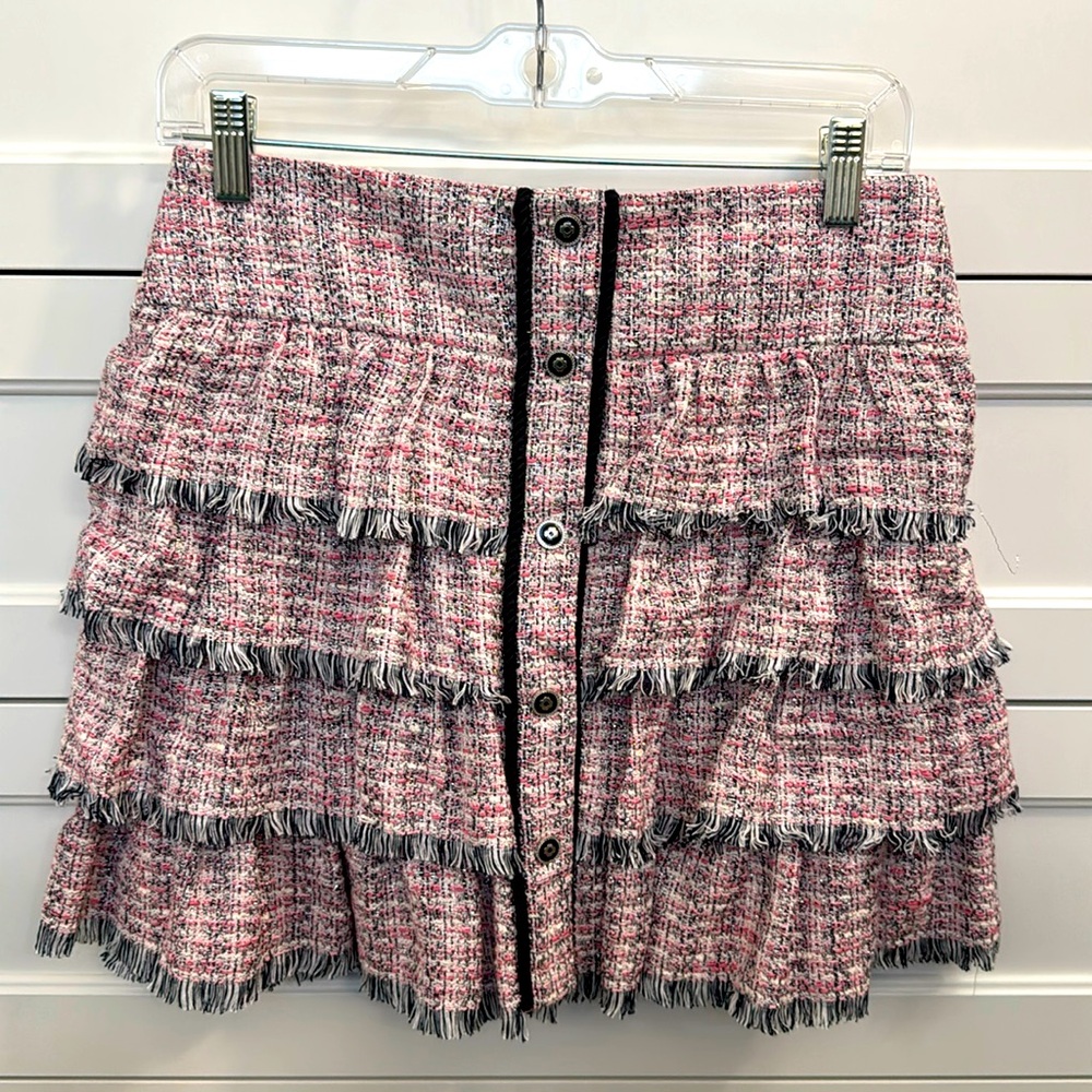 Maje Woman Ruffled Tweed Mini Skirt NWT